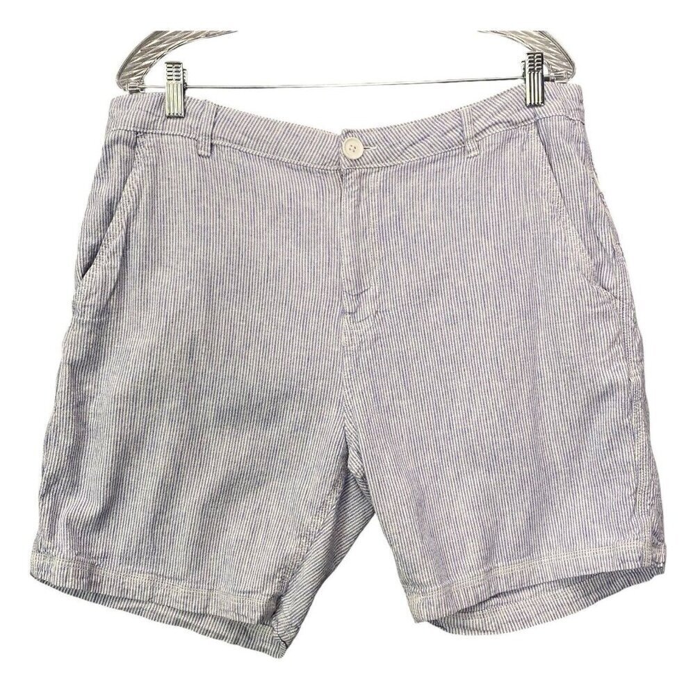 ONIA Men Chino Linen Blend Striped Shorts Sz 36 Blue Golf Casual Versatile 62-13